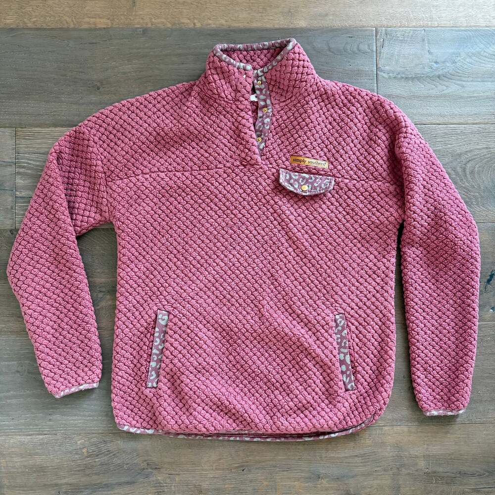 Simply Southern Pink Textured Snap Pullover Fleece Sweatshirt 💗 Large